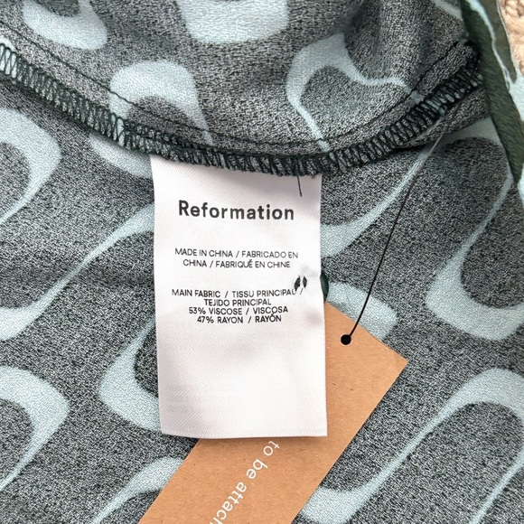 NEW Reformation Port Print Midi Dress 3/4 Sleeve in Venture Green Women’s Size 4 - Picture 7 of 10
